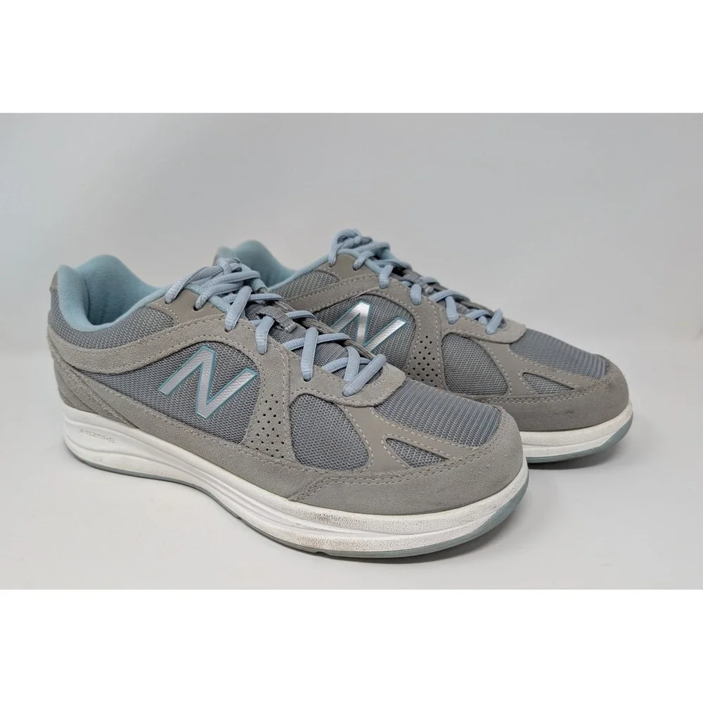 New Balance 877 Walking Shoes Womens 9 Grey Blue Suede Mesh Sneakers VERY NICE!